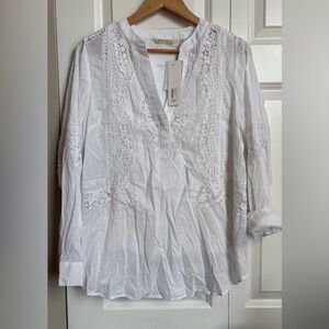 NWT Soft Surroundings / White Lace Detail Blouse / M